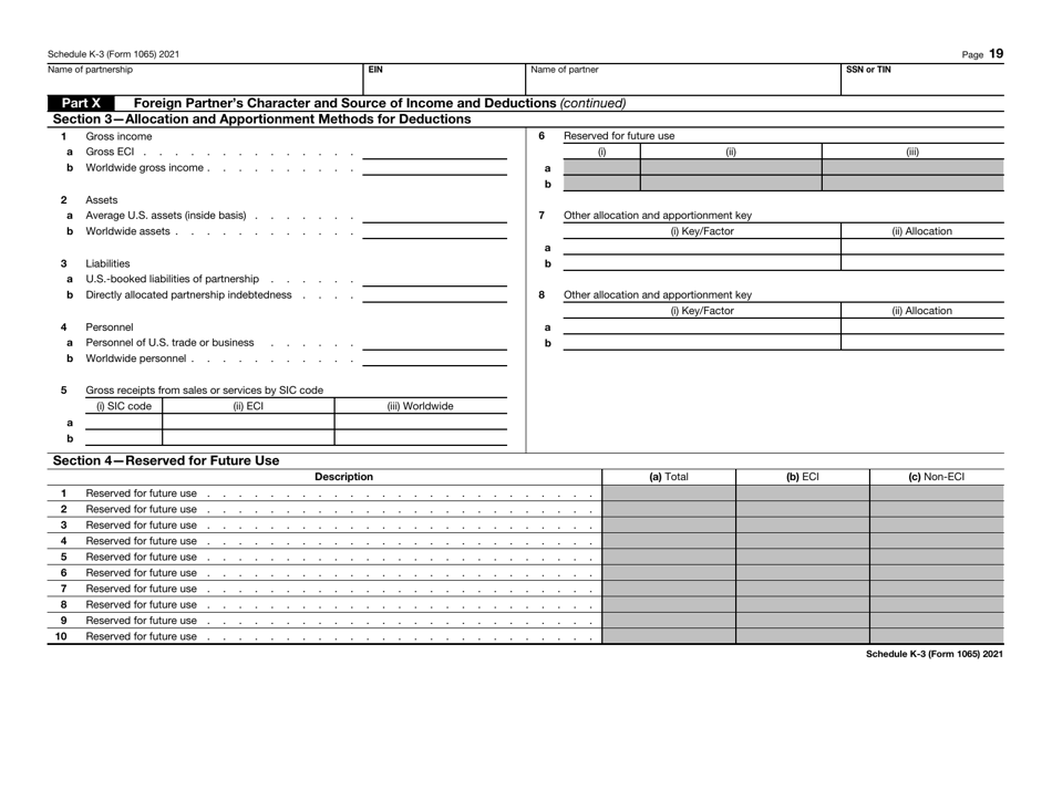 IRS Form 1065 Schedule K-3 Partners Share of Income, Deductions, Credits, Etc. - International, Page 19