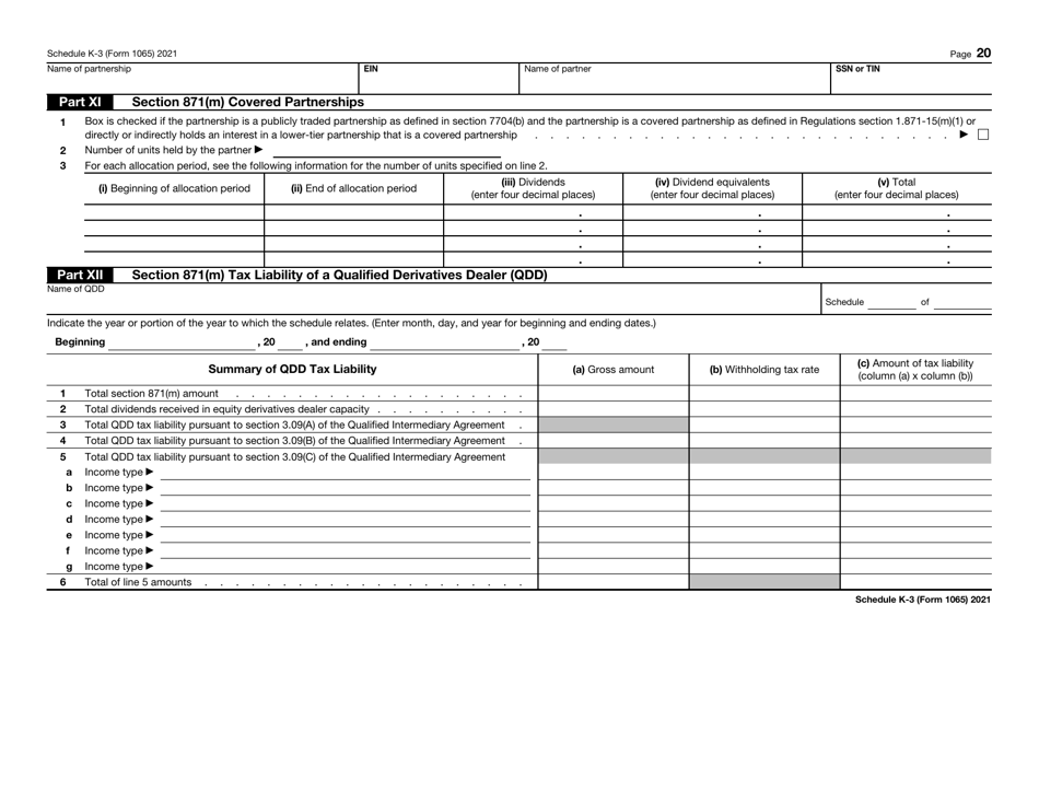 IRS Form 1065 Schedule K-3 Partners Share of Income, Deductions, Credits, Etc. - International, Page 20
