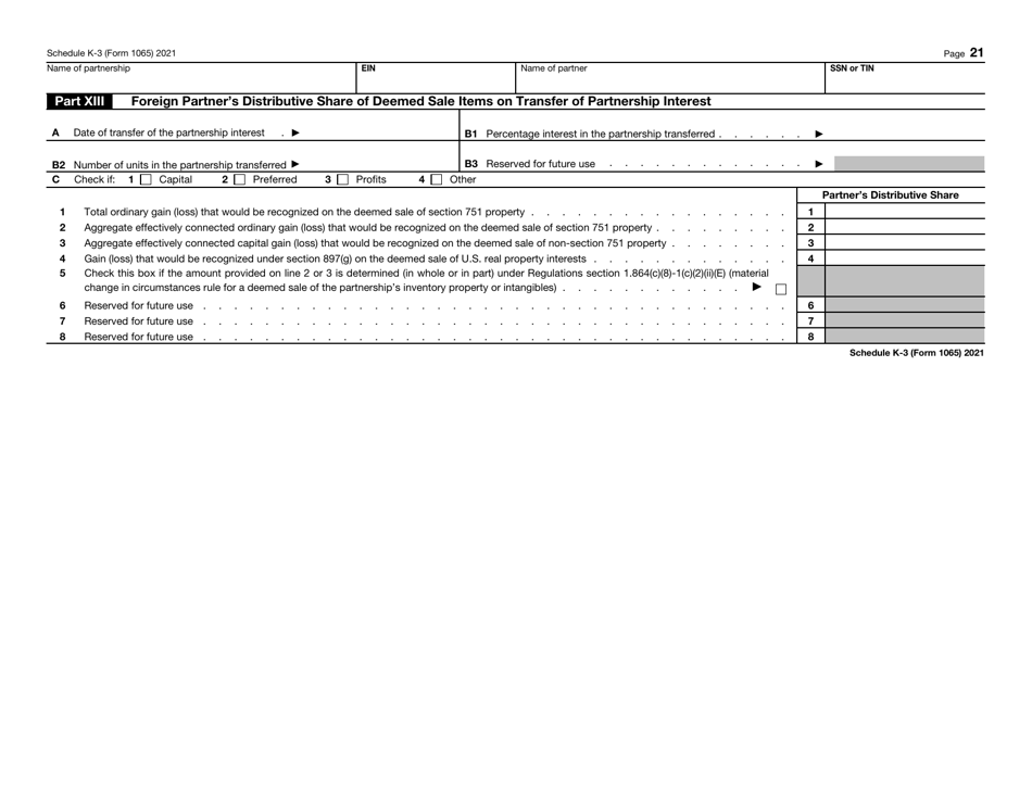 IRS Form 1065 Schedule K-3 Partners Share of Income, Deductions, Credits, Etc. - International, Page 21