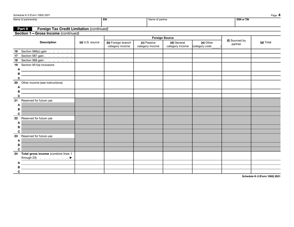 IRS Form 1065 Schedule K-3 Partners Share of Income, Deductions, Credits, Etc. - International, Page 4