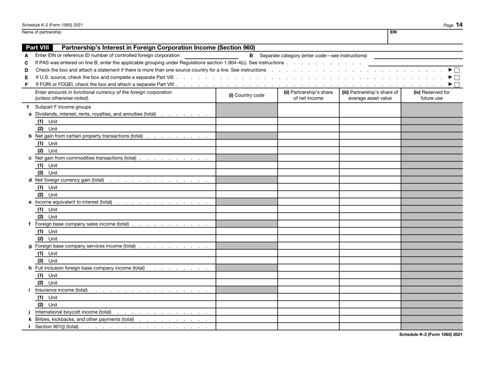 IRS Form 1065 Schedule K-2 Partners Distributive Share Items - International, Page 14