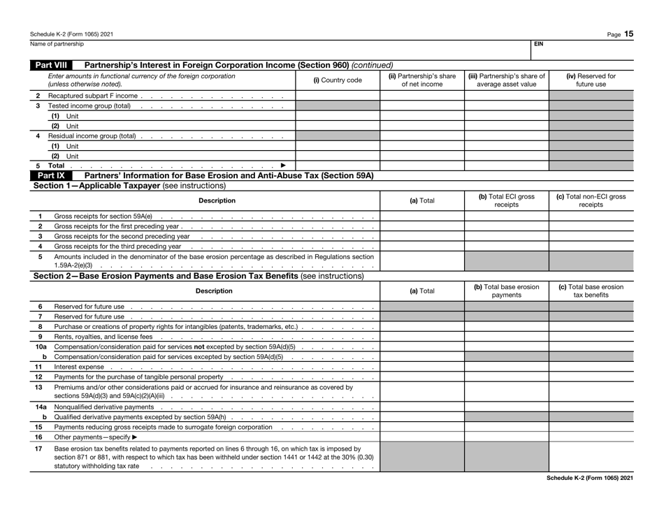 IRS Form 1065 Schedule K-2 Partners Distributive Share Items - International, Page 15