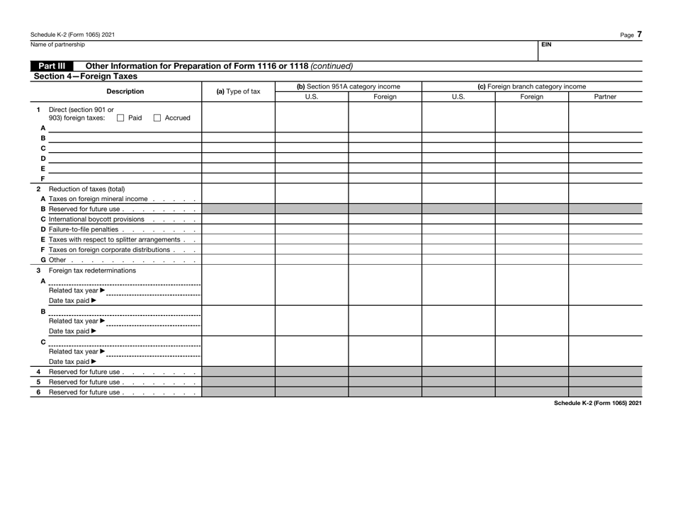 IRS Form 1065 Schedule K-2 Partners Distributive Share Items - International, Page 7