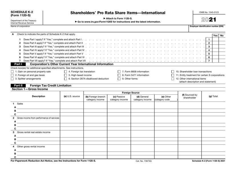 IRS Form 1120-S Schedule K-2 2021 Printable Pdf