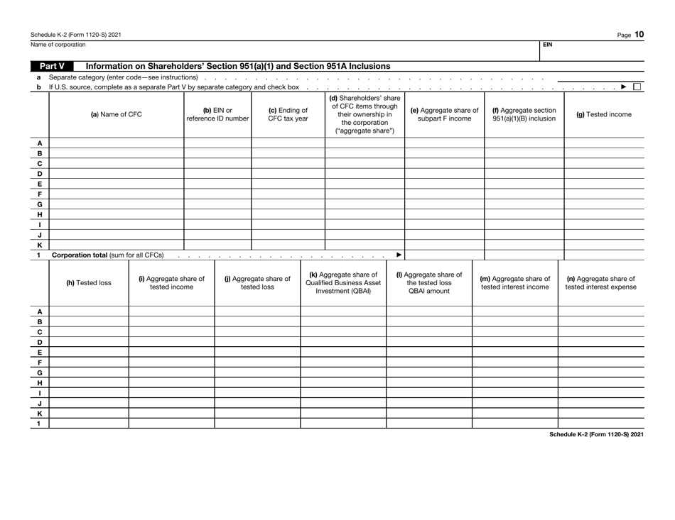 IRS Form 1120-S Schedule K-2 Shareholders Pro Rata Share Items - International, Page 10