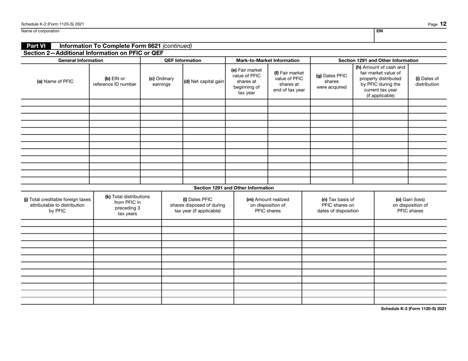 IRS Form 1120-S Schedule K-2 Shareholders Pro Rata Share Items - International, Page 12