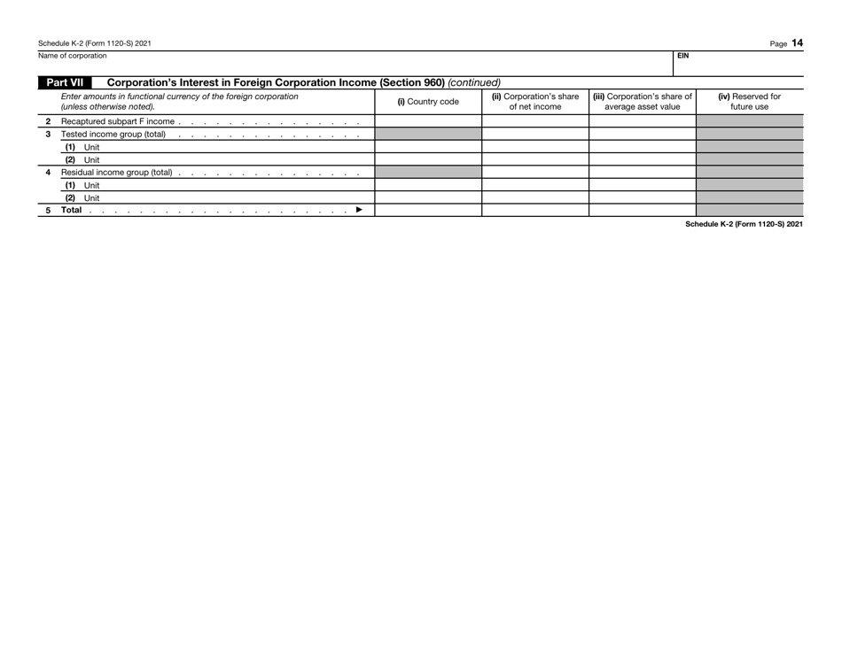 IRS Form 1120-S Schedule K-2 Shareholders Pro Rata Share Items - International, Page 14