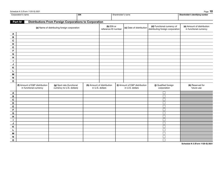 IRS Form 1120-S Schedule K-3 Shareholders Share of Income, Deductions, Credits, Etc. - International, Page 10