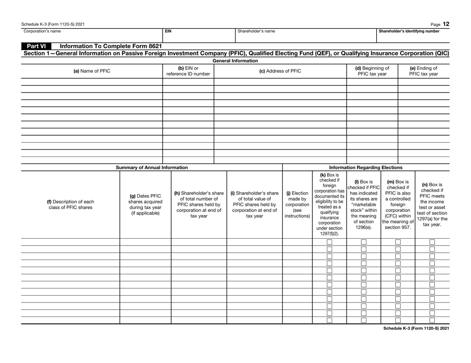 IRS Form 1120-S Schedule K-3 Shareholders Share of Income, Deductions, Credits, Etc. - International, Page 12