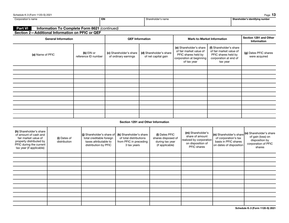 IRS Form 1120-S Schedule K-3 Shareholders Share of Income, Deductions, Credits, Etc. - International, Page 13
