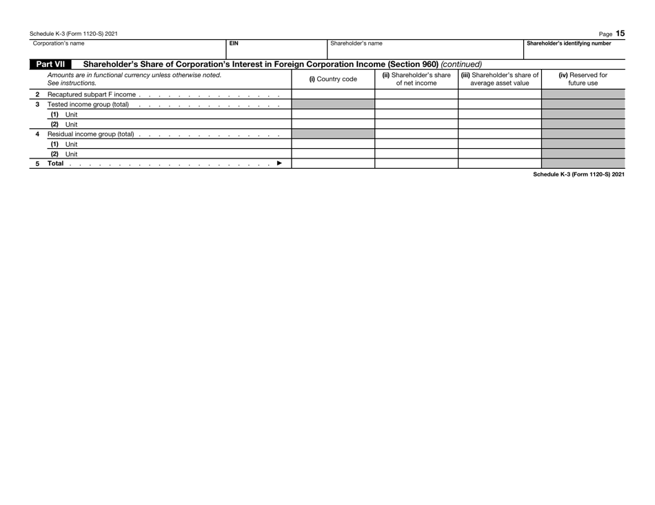 IRS Form 1120-S Schedule K-3 Shareholders Share of Income, Deductions, Credits, Etc. - International, Page 15