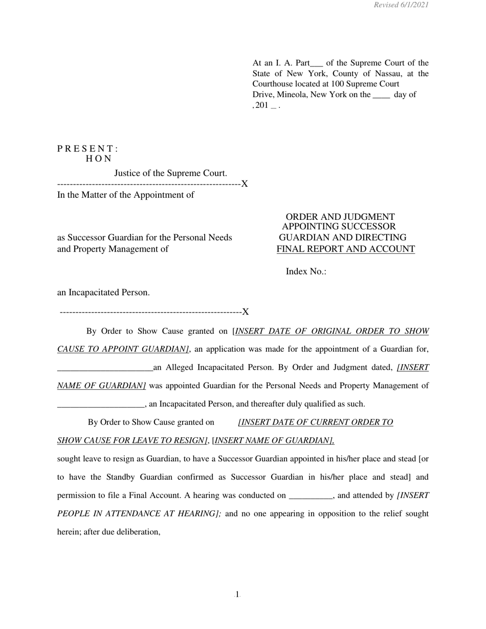 Order and Judgement Appointing Successor Guardian and Directing Final Report and Account - New York, Page 2