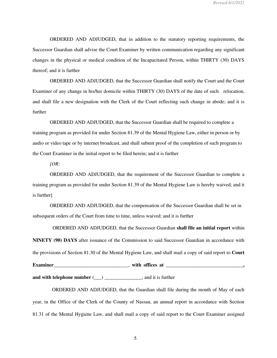 Order and Judgement Appointing Successor Guardian and Directing Final Report and Account - New York, Page 6