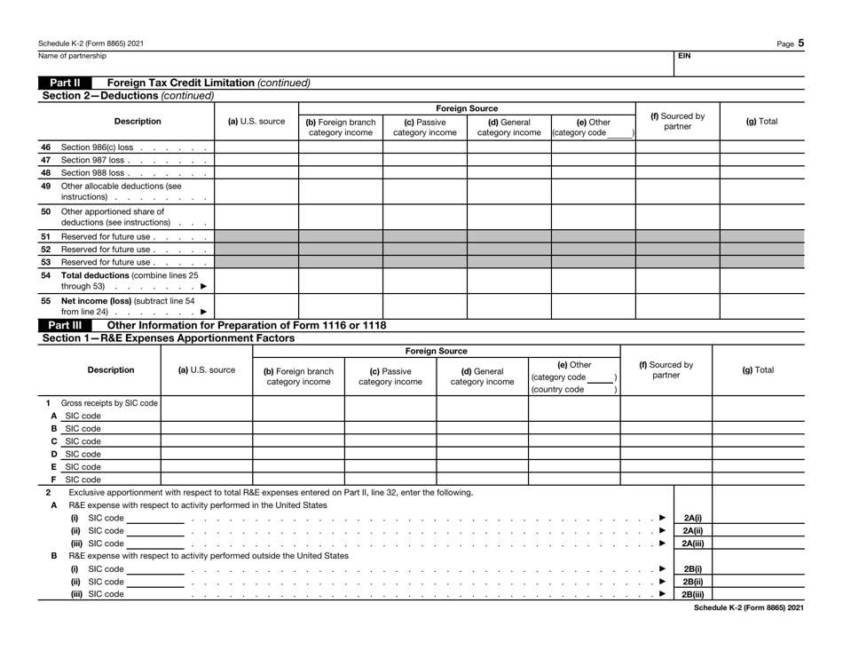 IRS Form 8865 Schedule K-2 Partners Distributive Share Items - International, Page 5