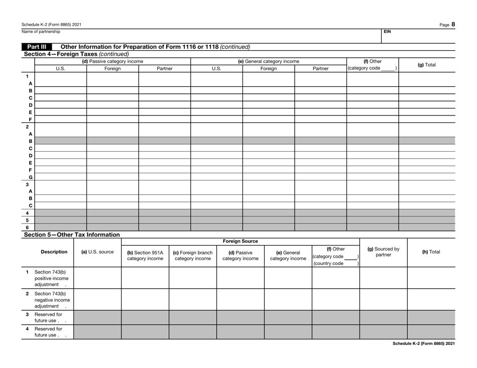 IRS Form 8865 Schedule K-2 Partners Distributive Share Items - International, Page 8