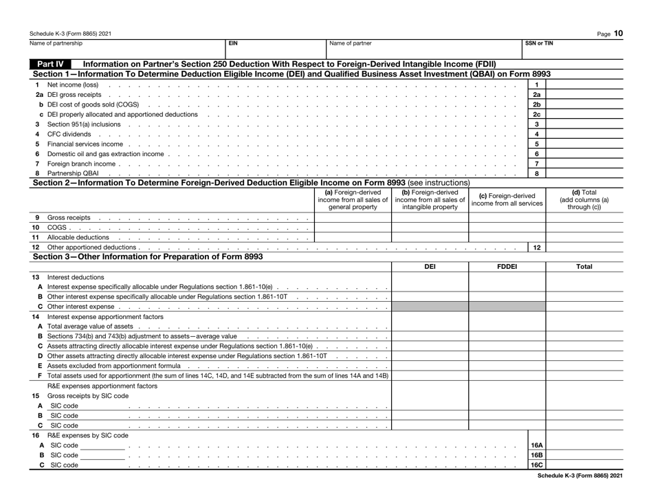 IRS Form 8865 Schedule K-3 Partners Share of Income, Deductions, Credits, Etc. - International, Page 10
