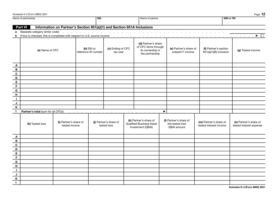 IRS Form 8865 Schedule K-3 Partners Share of Income, Deductions, Credits, Etc. - International, Page 12