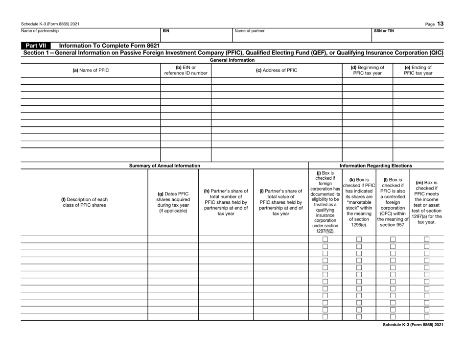 IRS Form 8865 Schedule K-3 Partners Share of Income, Deductions, Credits, Etc. - International, Page 13