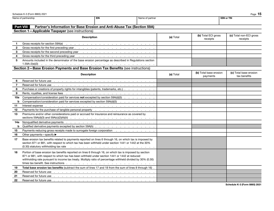 IRS Form 8865 Schedule K-3 Partners Share of Income, Deductions, Credits, Etc. - International, Page 15
