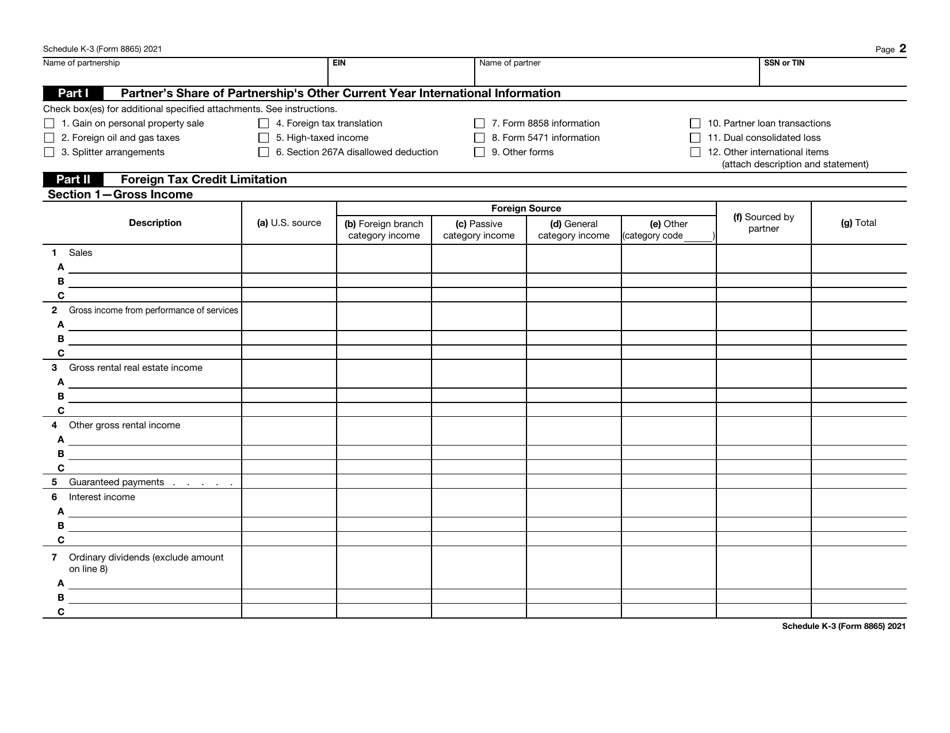 IRS Form 8865 Schedule K-3 Partners Share of Income, Deductions, Credits, Etc. - International, Page 2