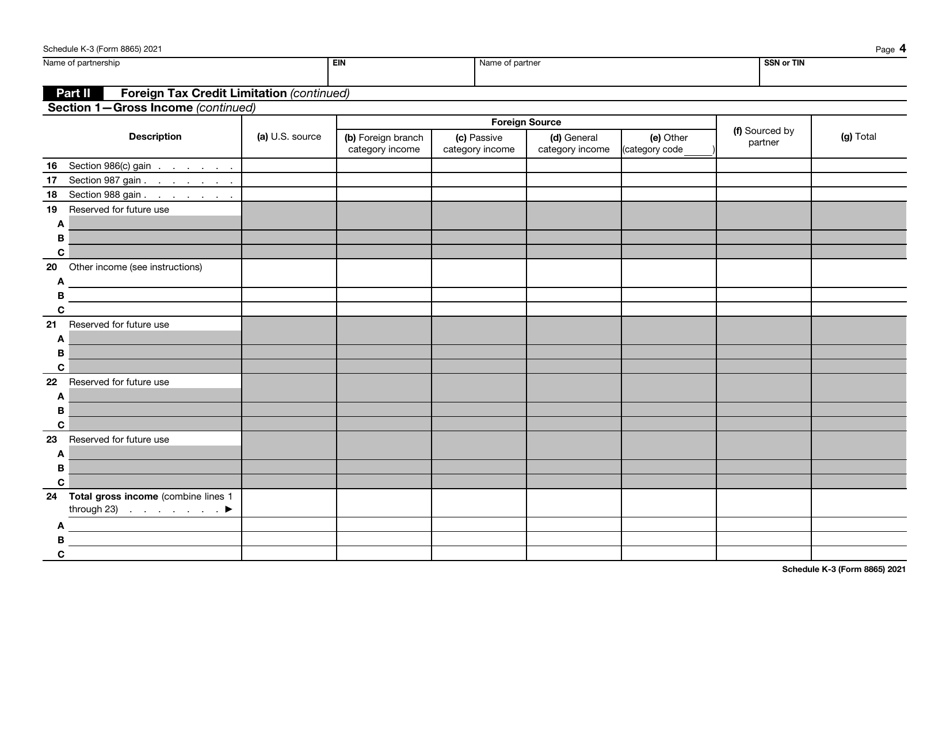 IRS Form 8865 Schedule K-3 Partners Share of Income, Deductions, Credits, Etc. - International, Page 4