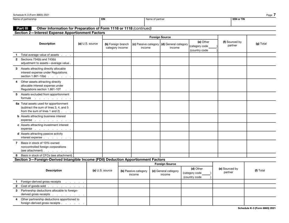 IRS Form 8865 Schedule K-3 Partners Share of Income, Deductions, Credits, Etc. - International, Page 7
