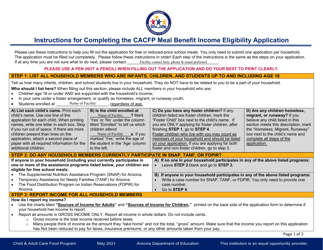 Document preview: Instructions for Child and Adult Care Food Program Meal Benefit Income Eligibility Application - Child Care Center - Arizona (English/Spanish)