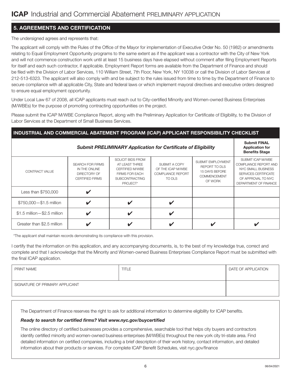 Industrial and Commercial Abatement Preliminary Application - New York City, Page 6