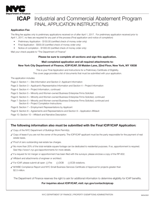 Industrial and Commercial Abatement Final Application for Certificate of Eligibility - New York City Download Pdf