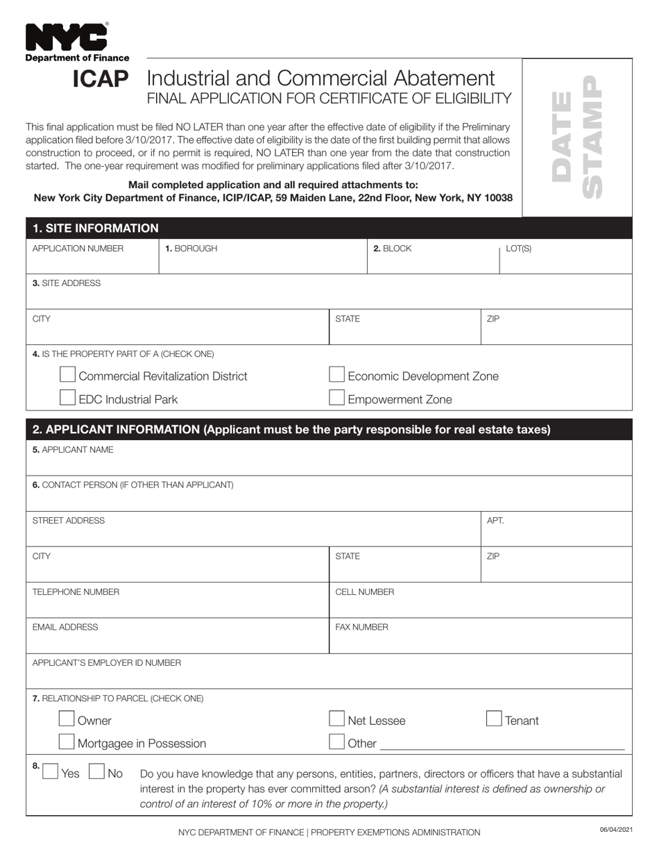 Industrial and Commercial Abatement Final Application for Certificate of Eligibility - New York City, Page 2