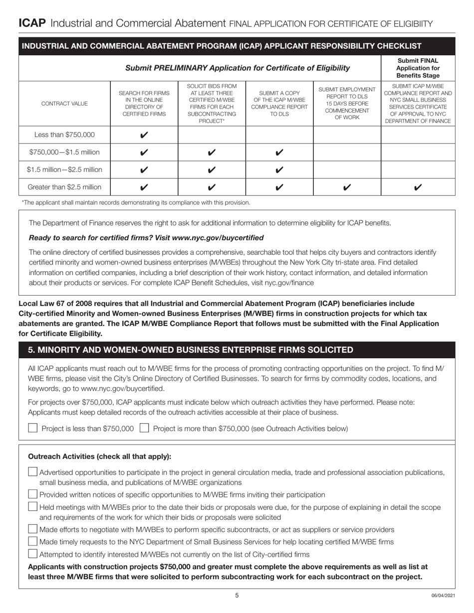 Industrial and Commercial Abatement Final Application for Certificate of Eligibility - New York City, Page 5