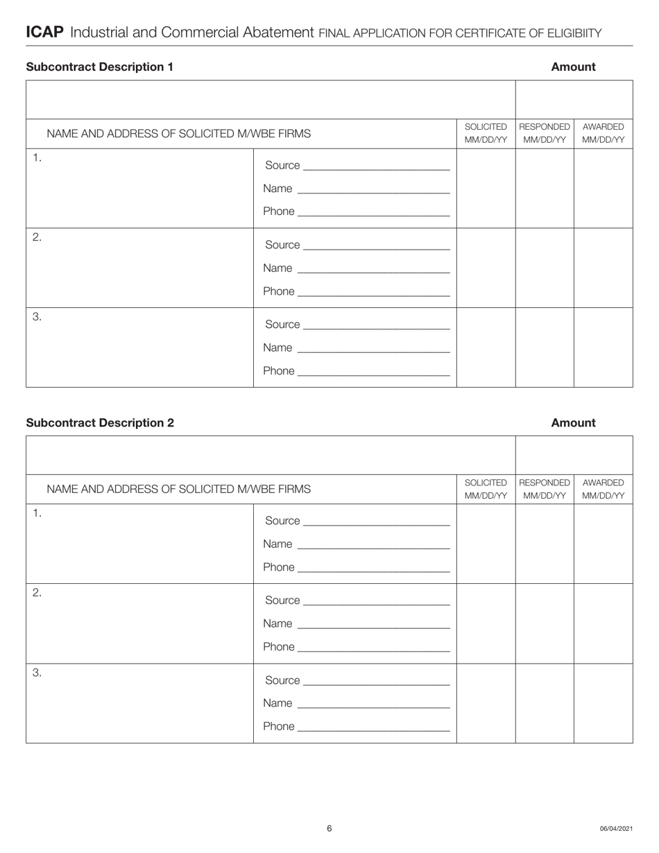 Industrial and Commercial Abatement Final Application for Certificate of Eligibility - New York City, Page 6