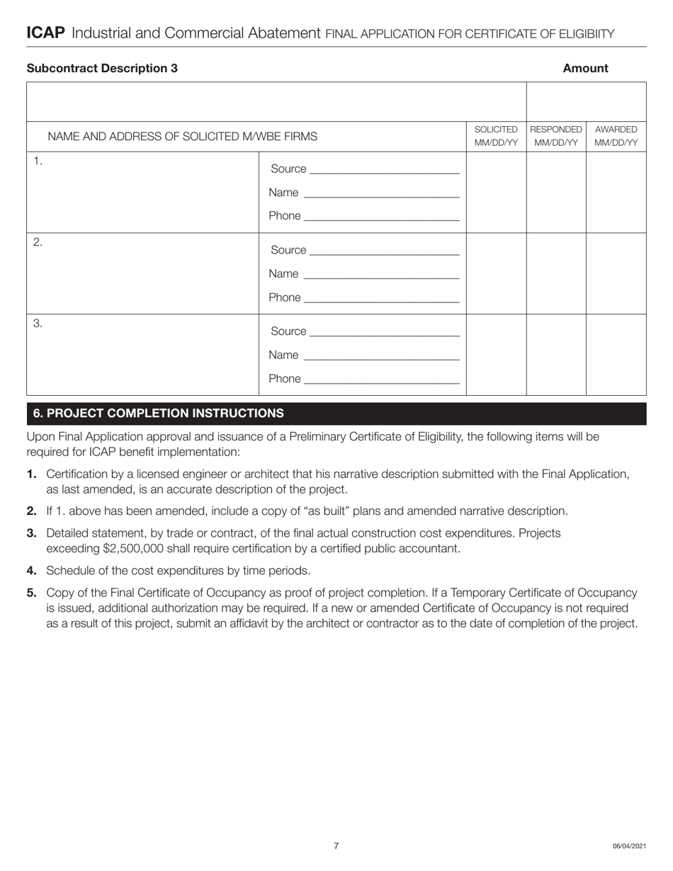 Industrial and Commercial Abatement Final Application for Certificate of Eligibility - New York City, Page 7