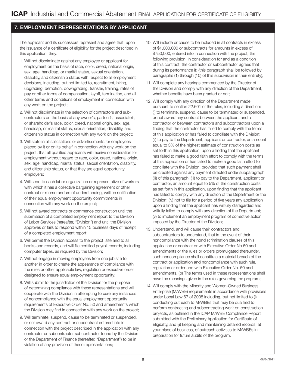 Industrial and Commercial Abatement Final Application for Certificate of Eligibility - New York City, Page 8