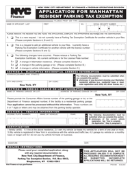 Form PTEA1099 Application for Manhattan Resident Parking Tax Exemption - New York City