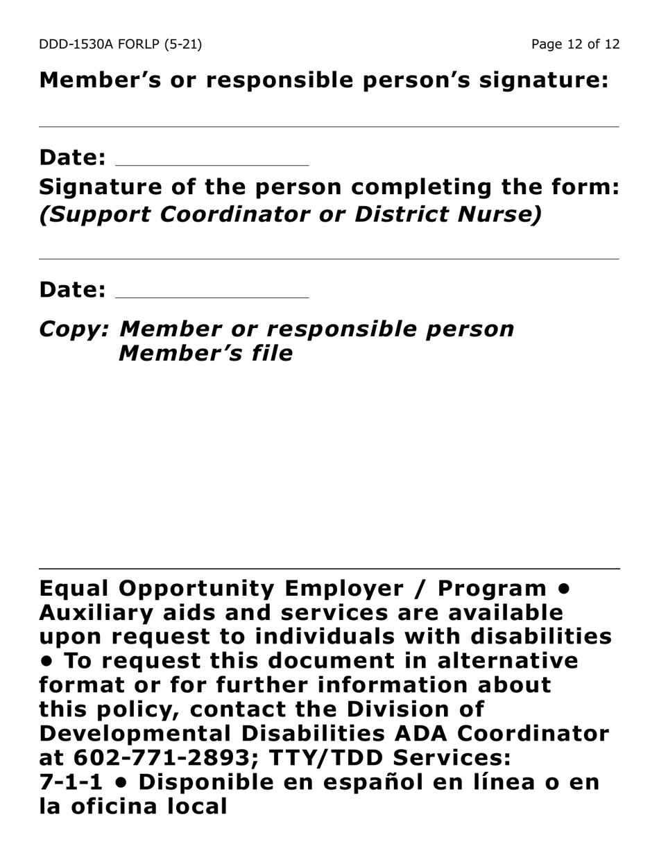 Form DDD-1530A-LP Managed Risk Agreement Services and / or Placement - Large Print - Arizona, Page 12