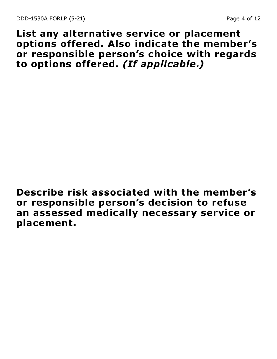 Form DDD-1530A-LP Managed Risk Agreement Services and / or Placement - Large Print - Arizona, Page 4