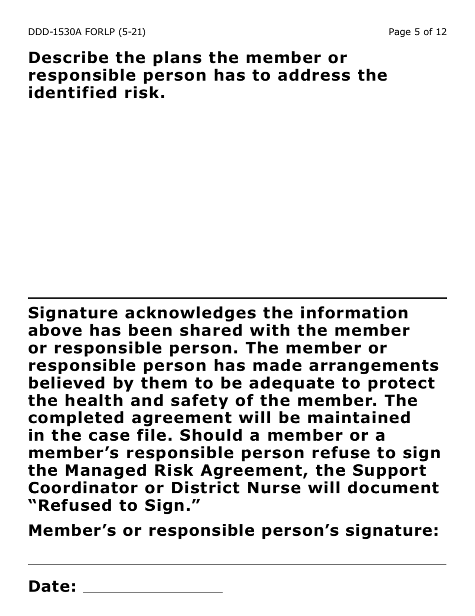 Form DDD-1530A-LP Managed Risk Agreement Services and / or Placement - Large Print - Arizona, Page 5