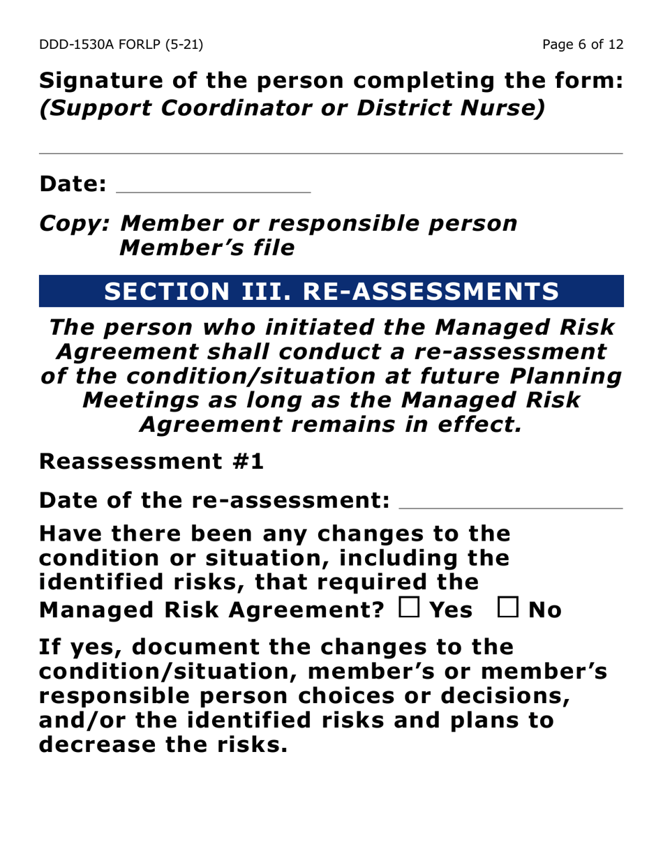 Form DDD-1530A-LP Managed Risk Agreement Services and / or Placement - Large Print - Arizona, Page 6