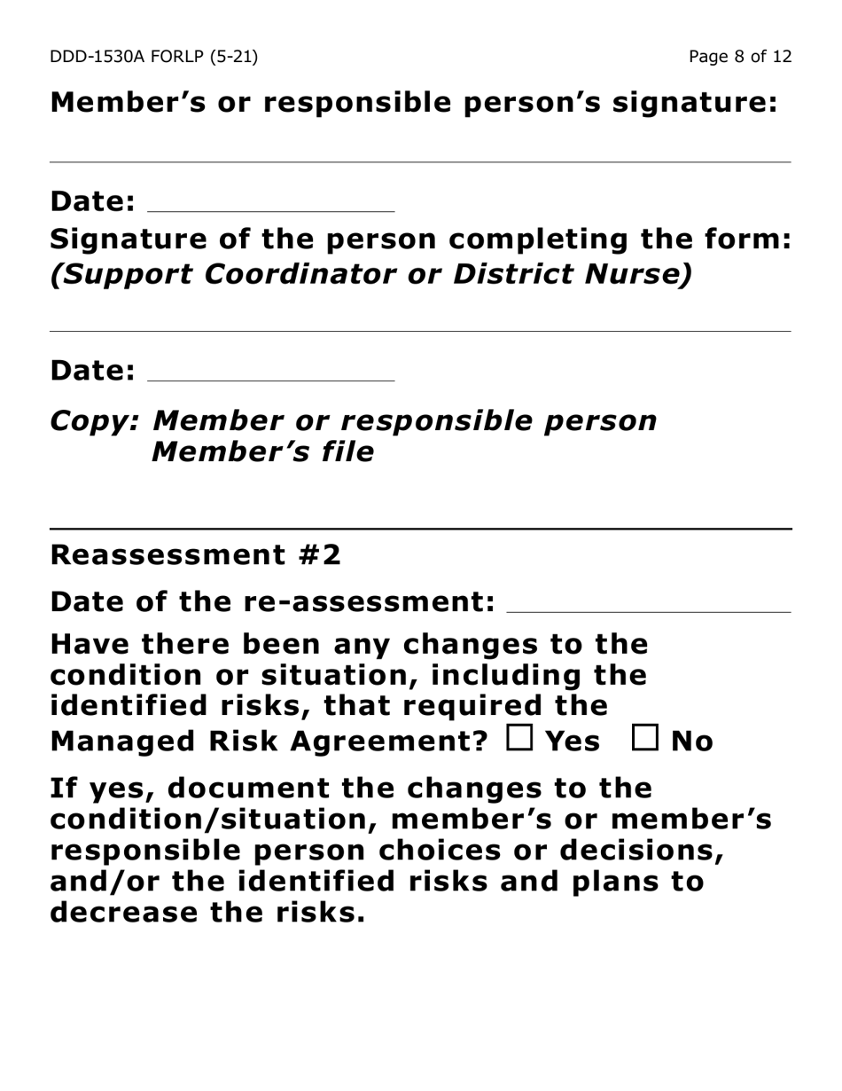 Form DDD-1530A-LP Managed Risk Agreement Services and / or Placement - Large Print - Arizona, Page 8