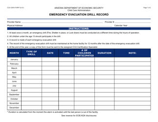 Document preview: Form CCA-1287A Emergency Evacuation Drill Record - Arizona