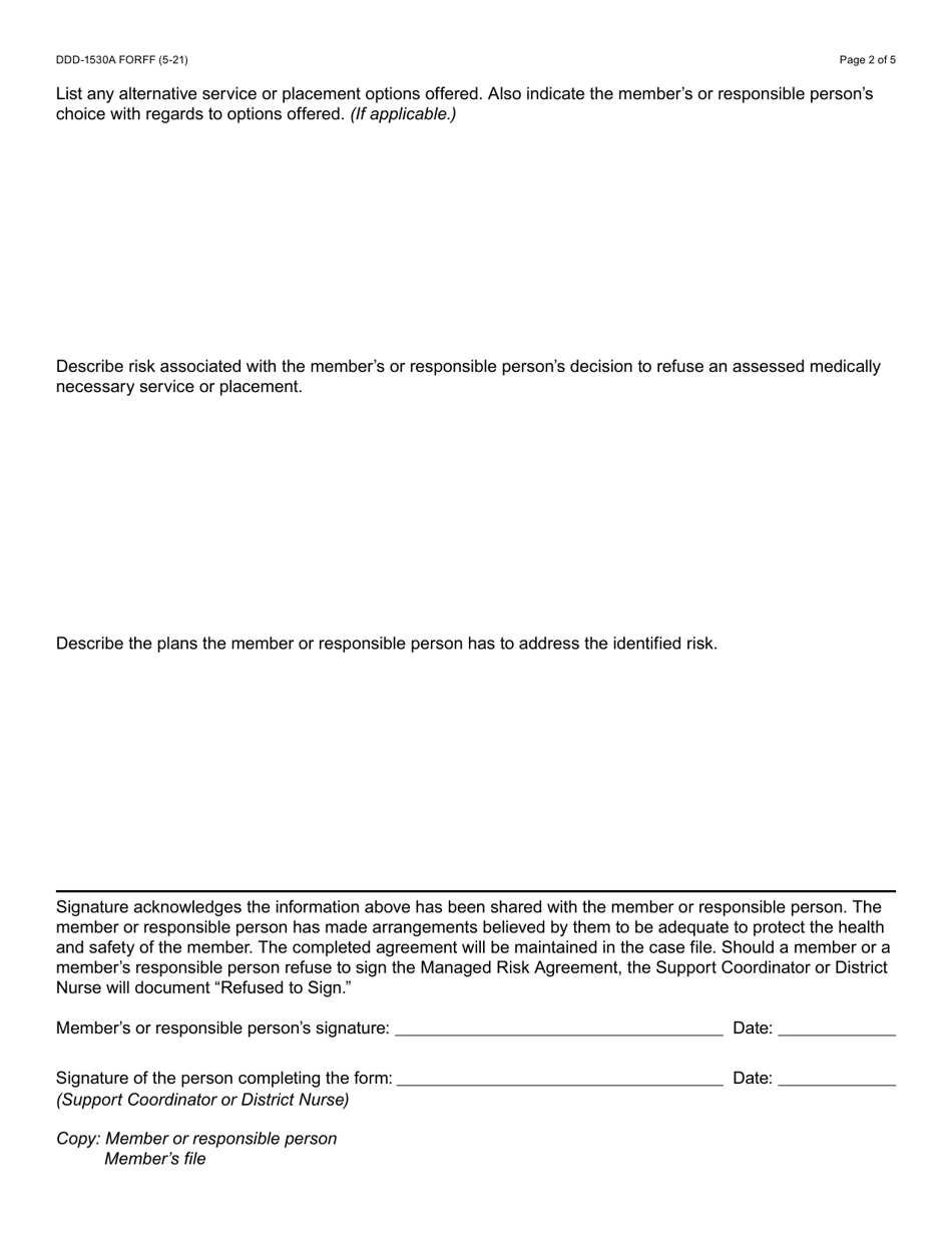 Form DDD-1530A Managed Risk Agreement Services and / or Placement - Arizona, Page 2