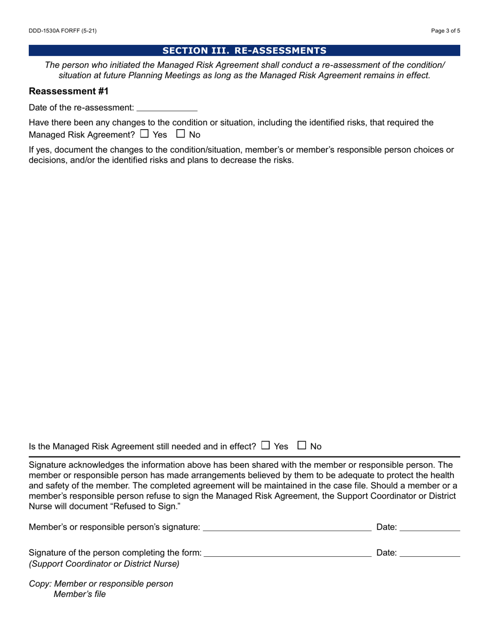 Form DDD-1530A Managed Risk Agreement Services and / or Placement - Arizona, Page 3