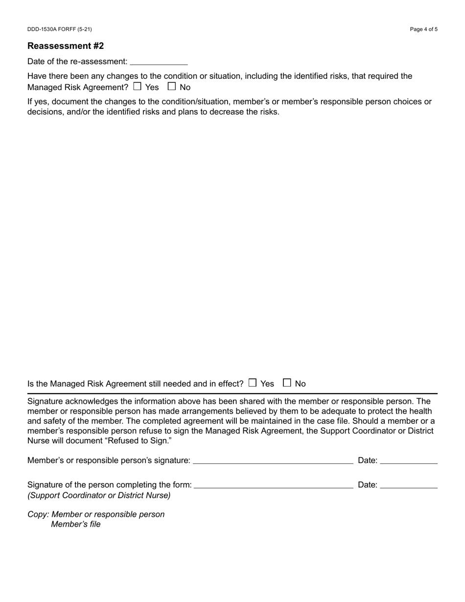 Form DDD-1530A Managed Risk Agreement Services and / or Placement - Arizona, Page 4