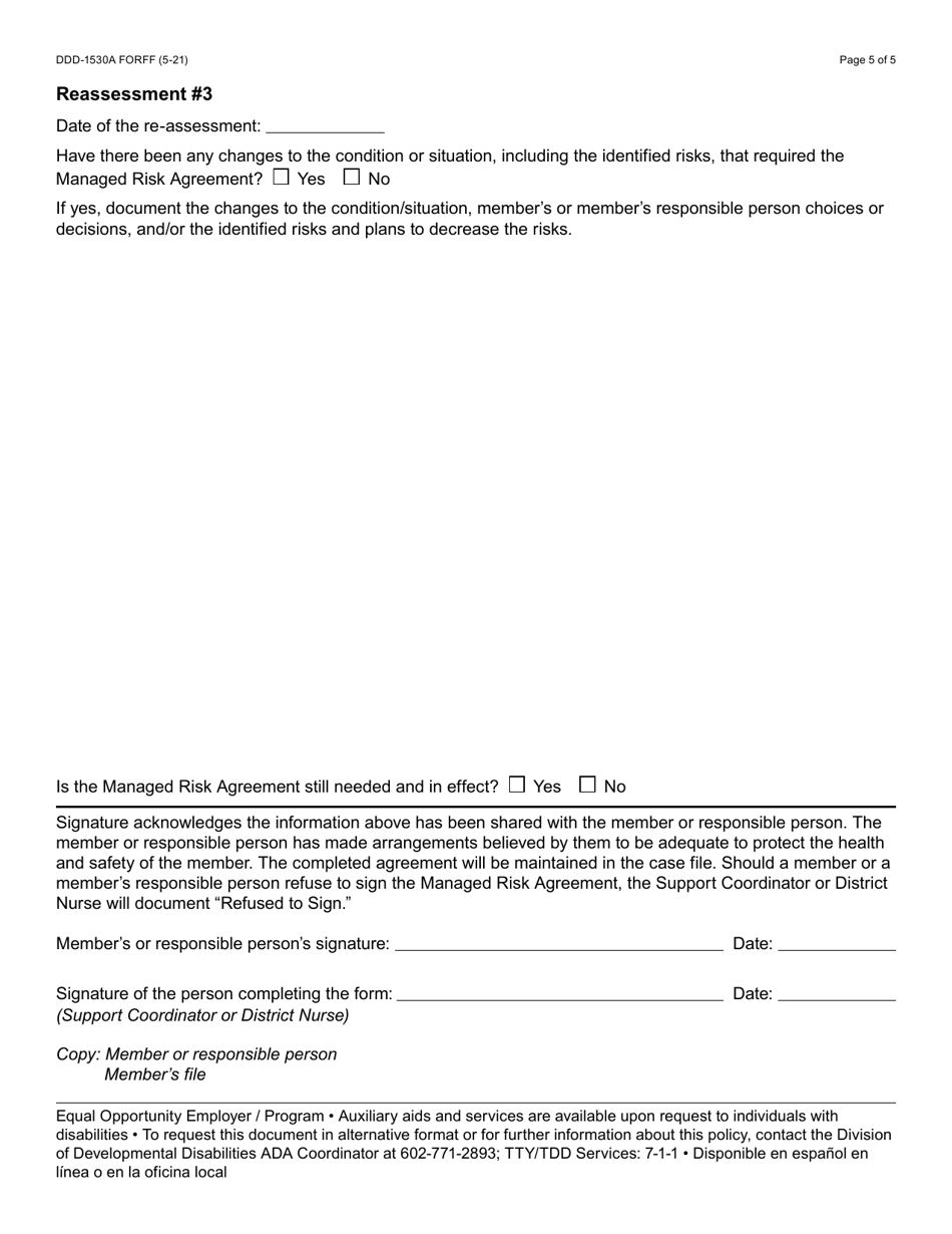 Form DDD-1530A Managed Risk Agreement Services and / or Placement - Arizona, Page 5