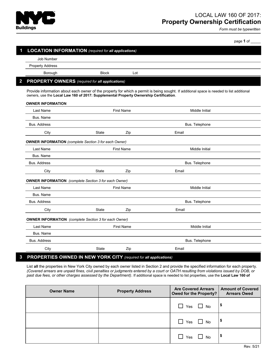 New York City Property Ownership Certification Fill Out, Sign Online and Download PDF