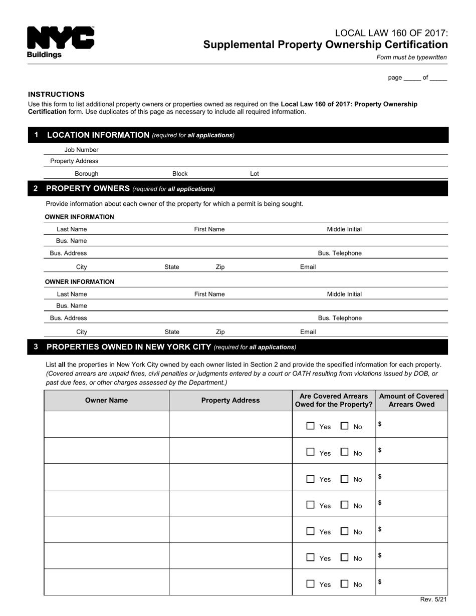 New York City Supplemental Property Ownership Certification Fill Out