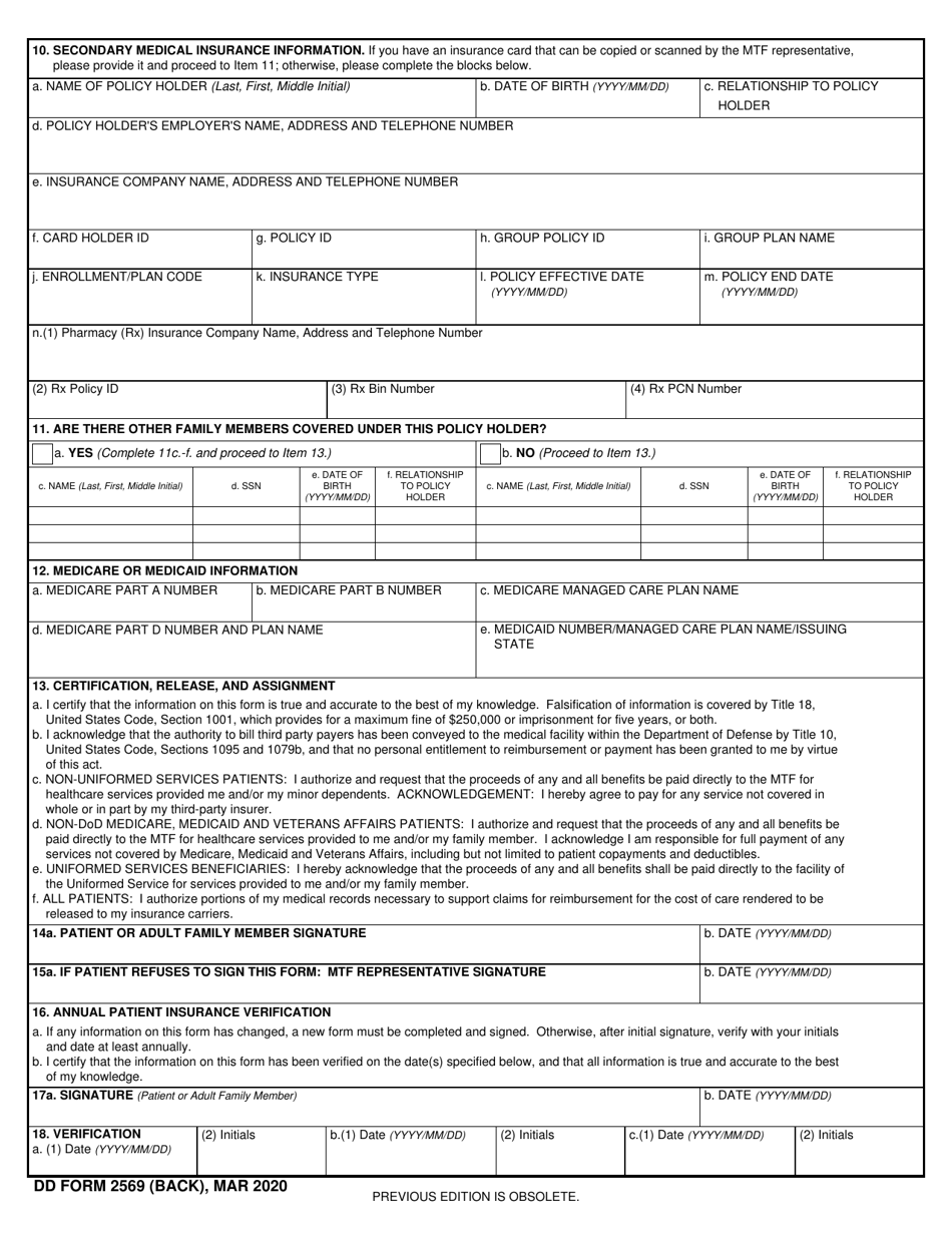 DD Form 2569 Download Fillable PDF or Fill Online Third Party ...