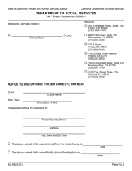 Form AD856 Notice to Discontinue Foster Care (FC) Payment - California