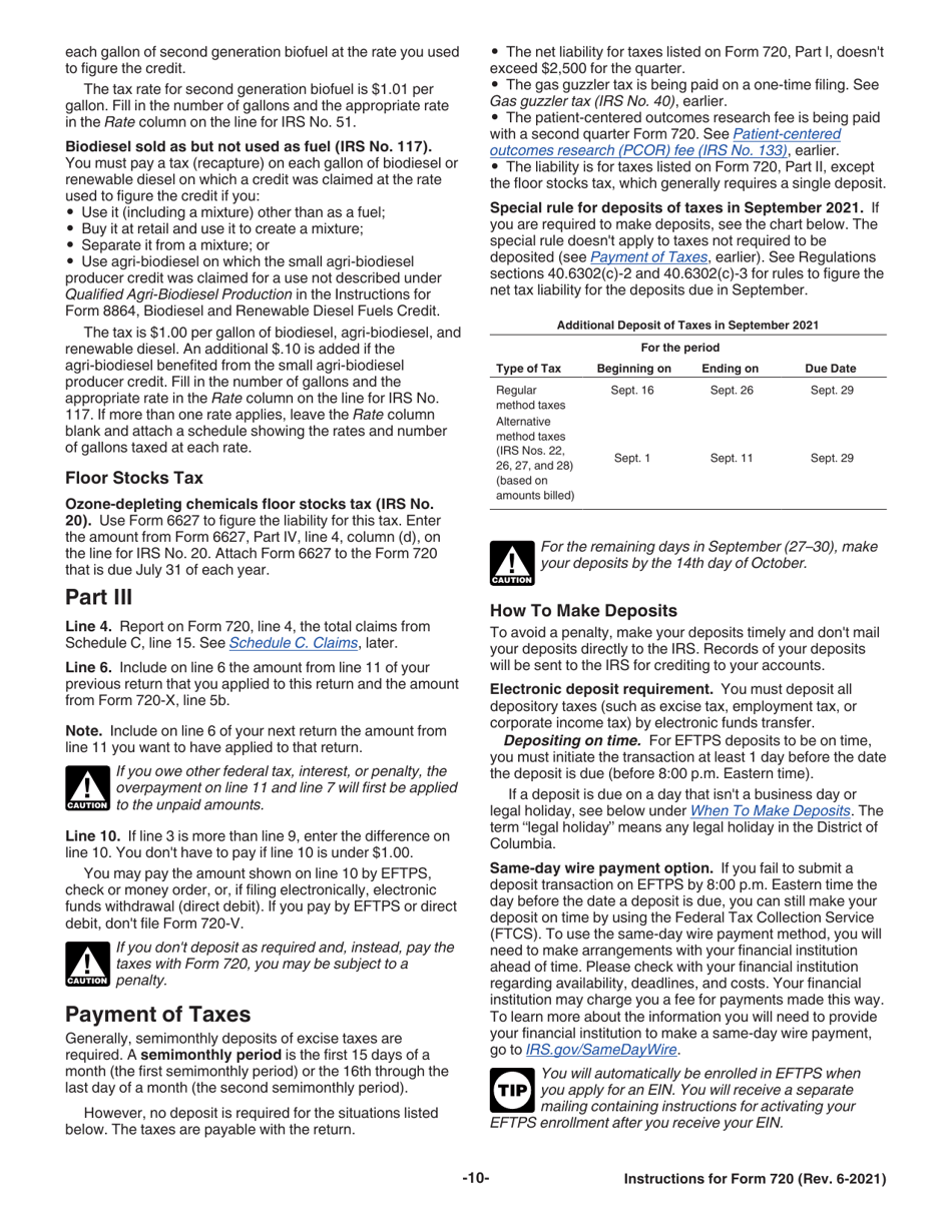 Instructions for IRS Form 720 Quarterly Federal Excise Tax Return, Page 10